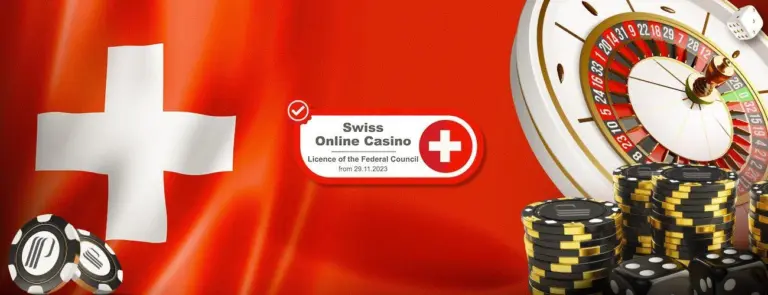 Schweizer Online-Casino-Seiten mit Lizenzhinweisen, Roulette und Spielbank-Branding.