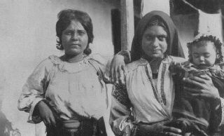 Romani families traveling and living in caravans in early 20th century Europe
