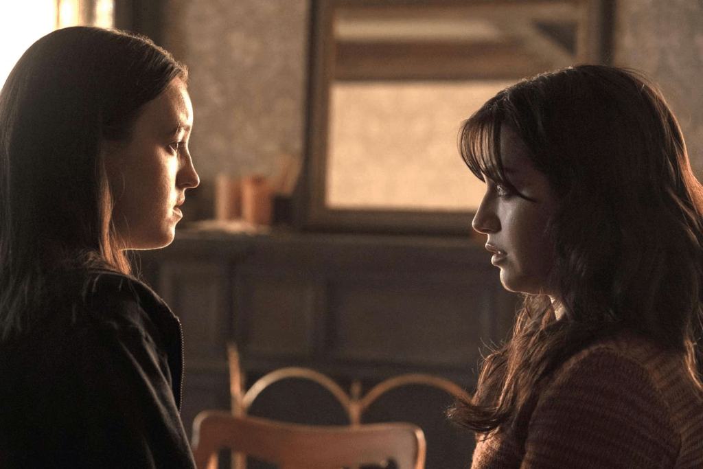 Dina and Ellie sharing a quiet, emotional moment in HBO’s The Last of Us