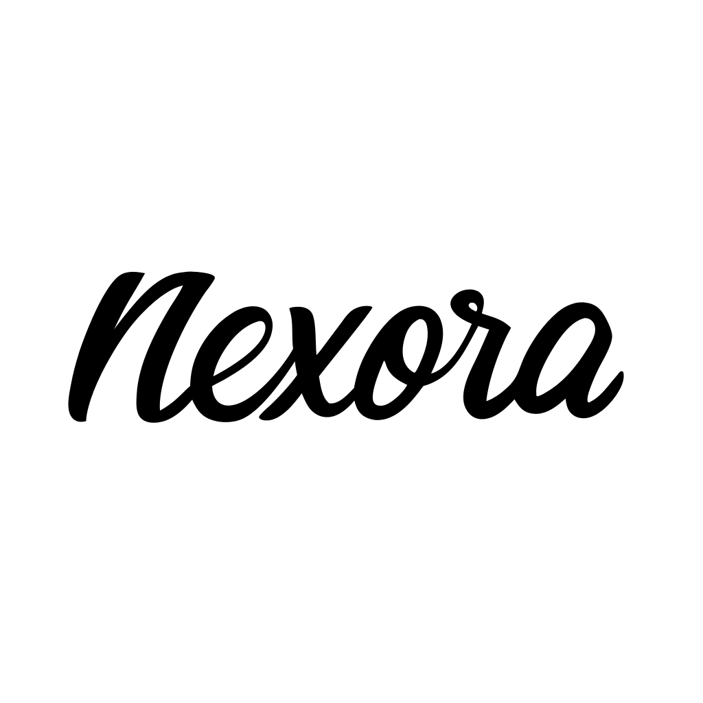 Rounded futuristic font used in Nexora logo, black minimalist design.