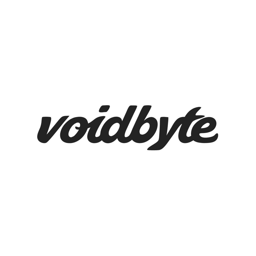 Sleek and smooth logo for Voidbyte in rounded italic black typography.